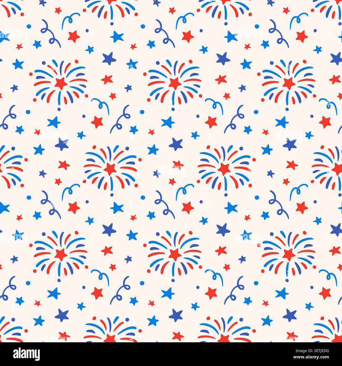 Patriotic vector seamless pattern with fireworks Stock Vector