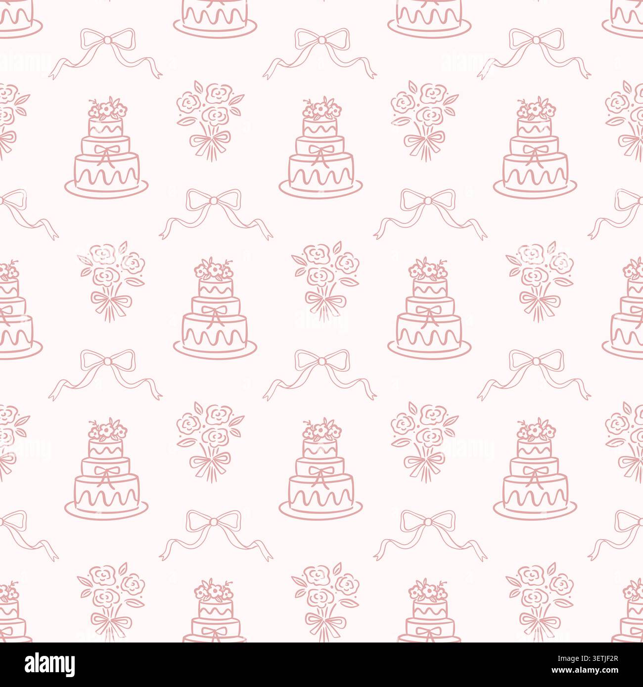 Wedding vector seamless pattern with cakes, bows Stock Vector