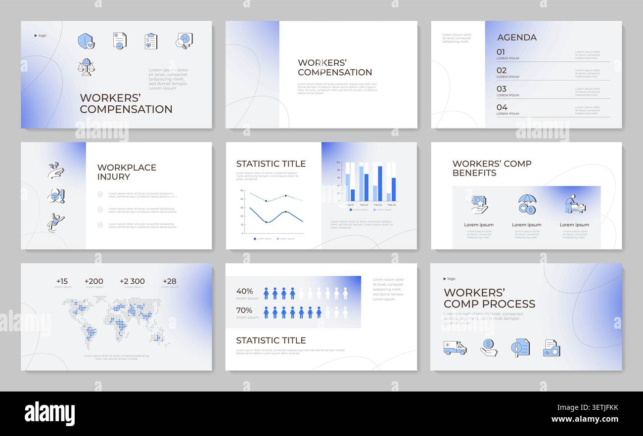 Workers rights advocacy presentation template set Stock Vector