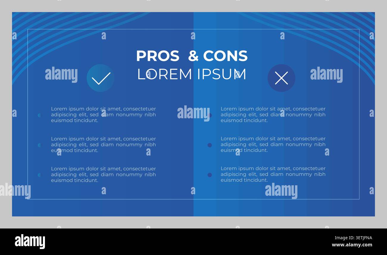 Pros and cons presentation slide template Stock Vector