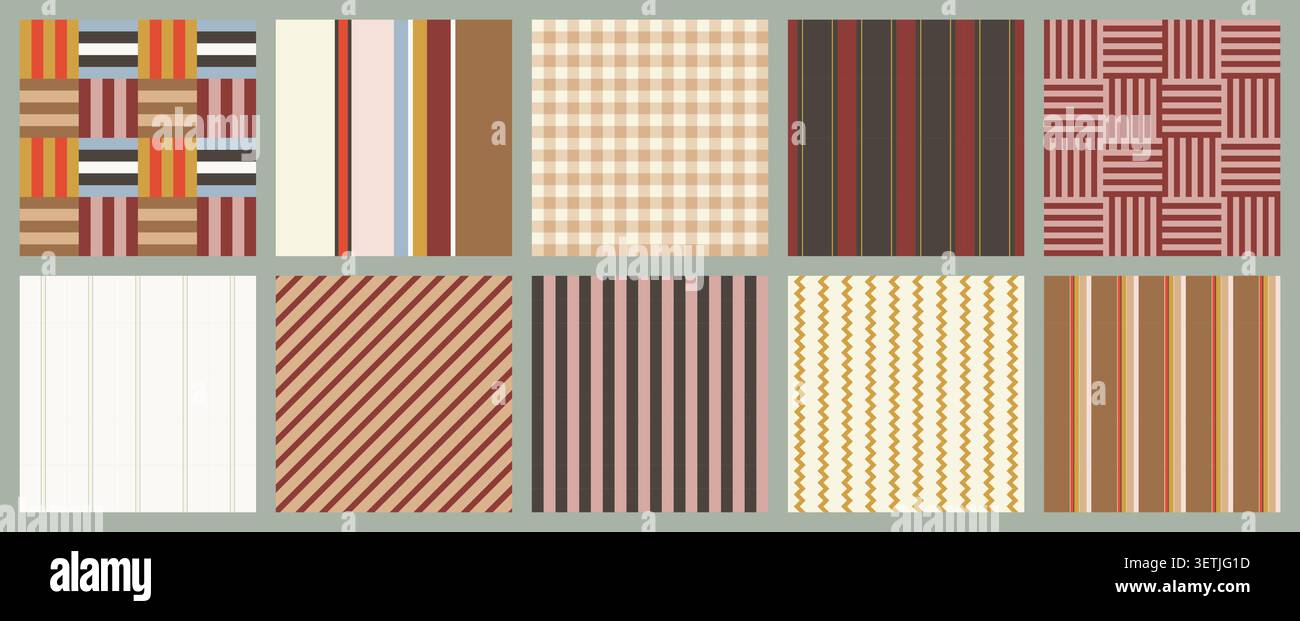 Minimalist Striped and Checkered Patterns Set Stock Vector
