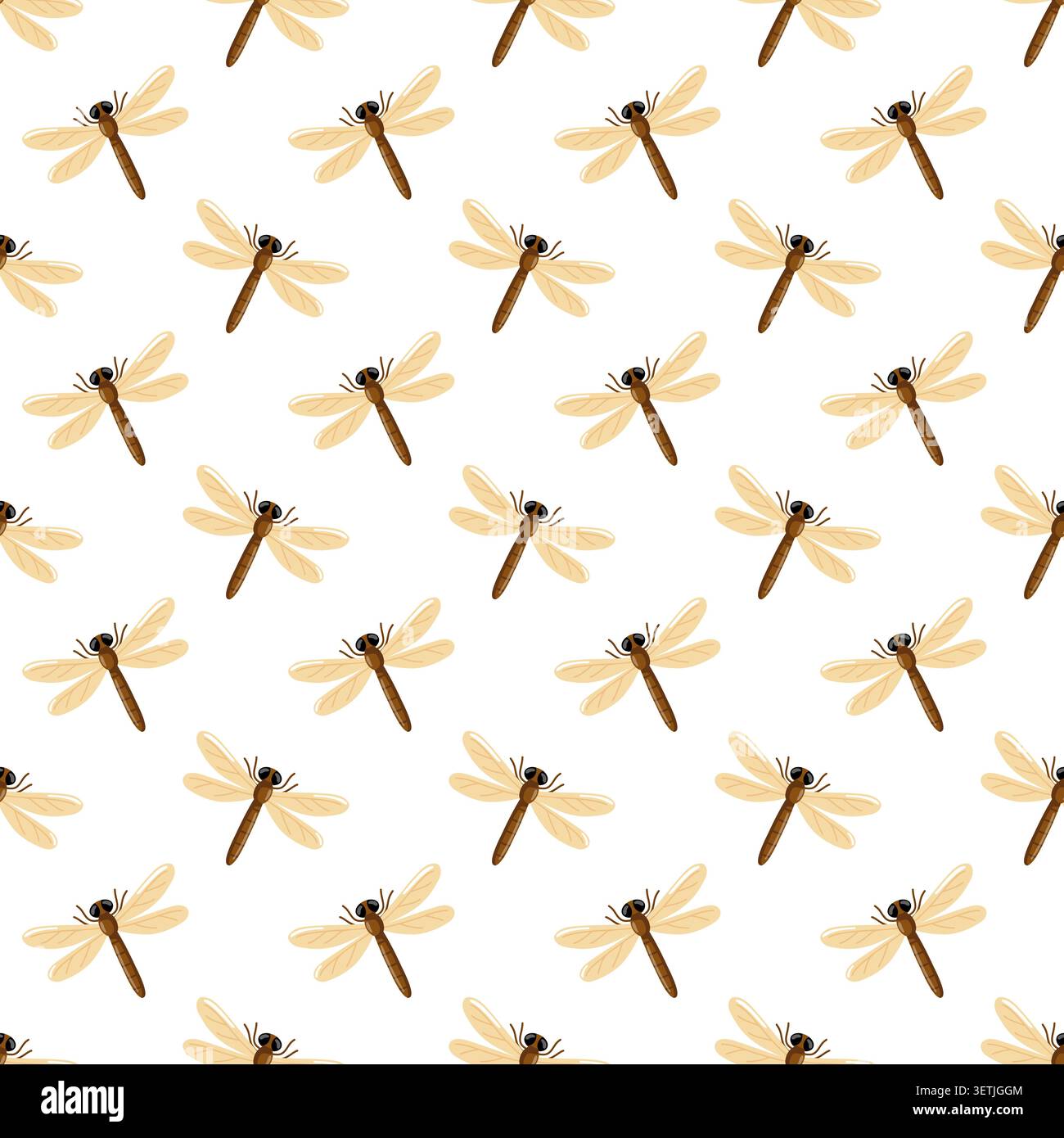 Seamless dragonfly pattern on white background. Cartoon vector print.  Stock Vector