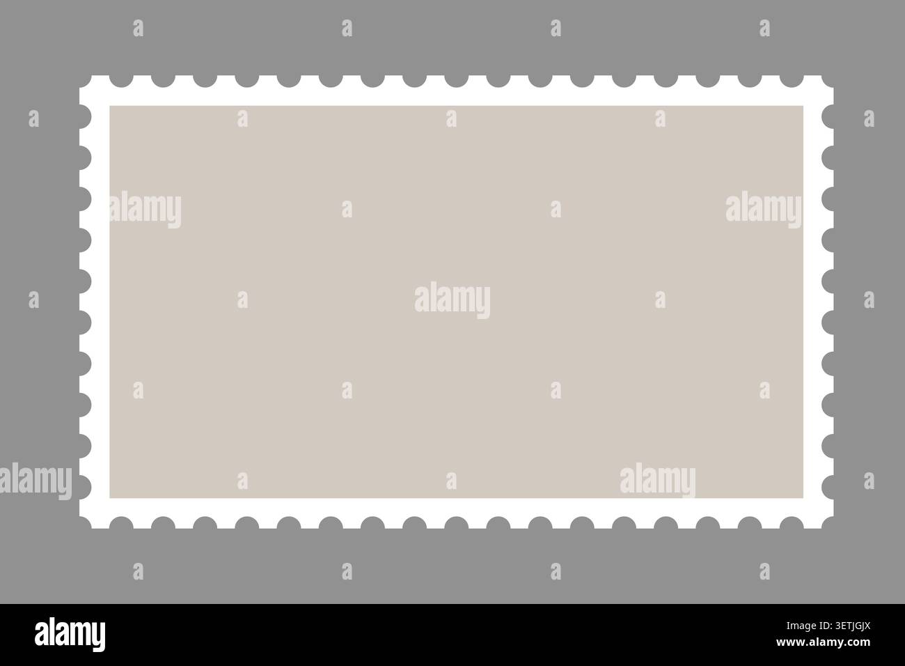Empty postal stamp mockup. Blank rectangular sticker with serrated borders for envelope or postcard mail delivery. Vector flat illustration. Stock Vector