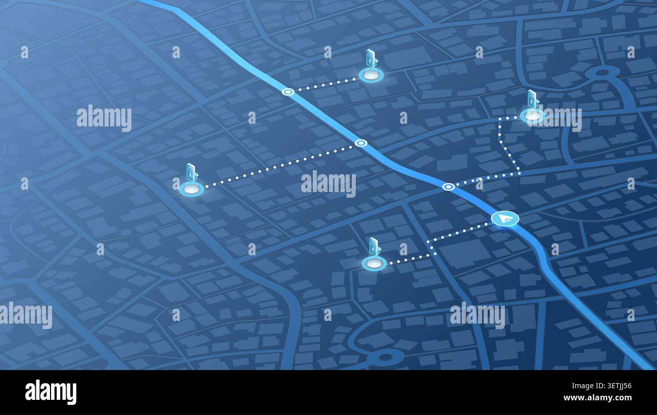 Flexible charging solutions, public charging for electric vehicles. Public charging stations available along route. Select the most convenient route Stock Vector