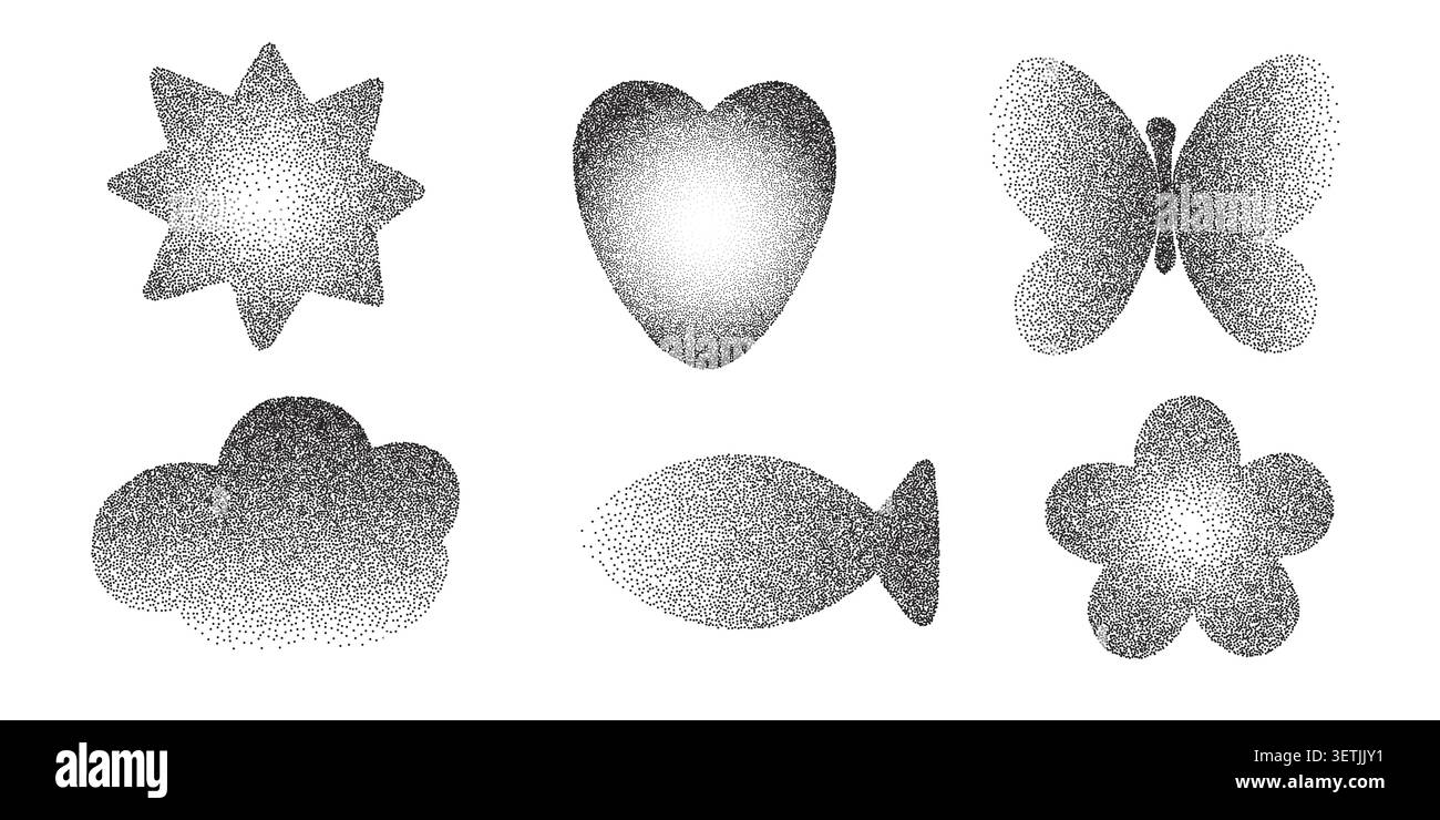 Organic Dotwork Shape Collection in Monochrome Style Stock Vector