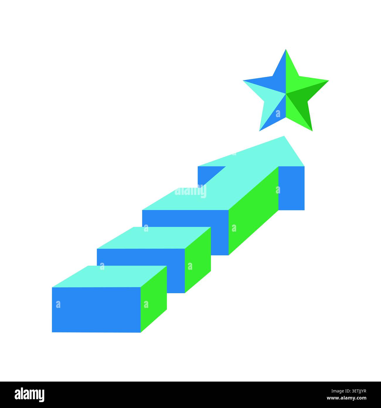Isometric arrow stairs pointing to a star Stock Vector