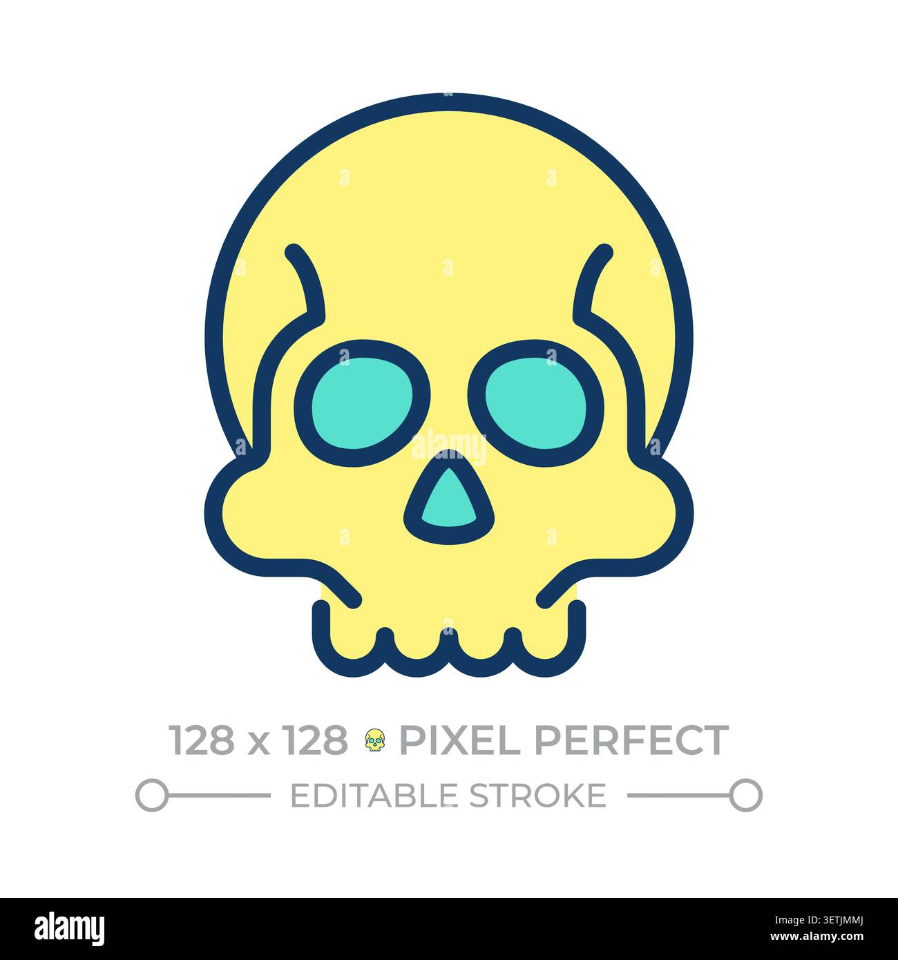 Human skull pixel perfect line color icon Stock Vector
