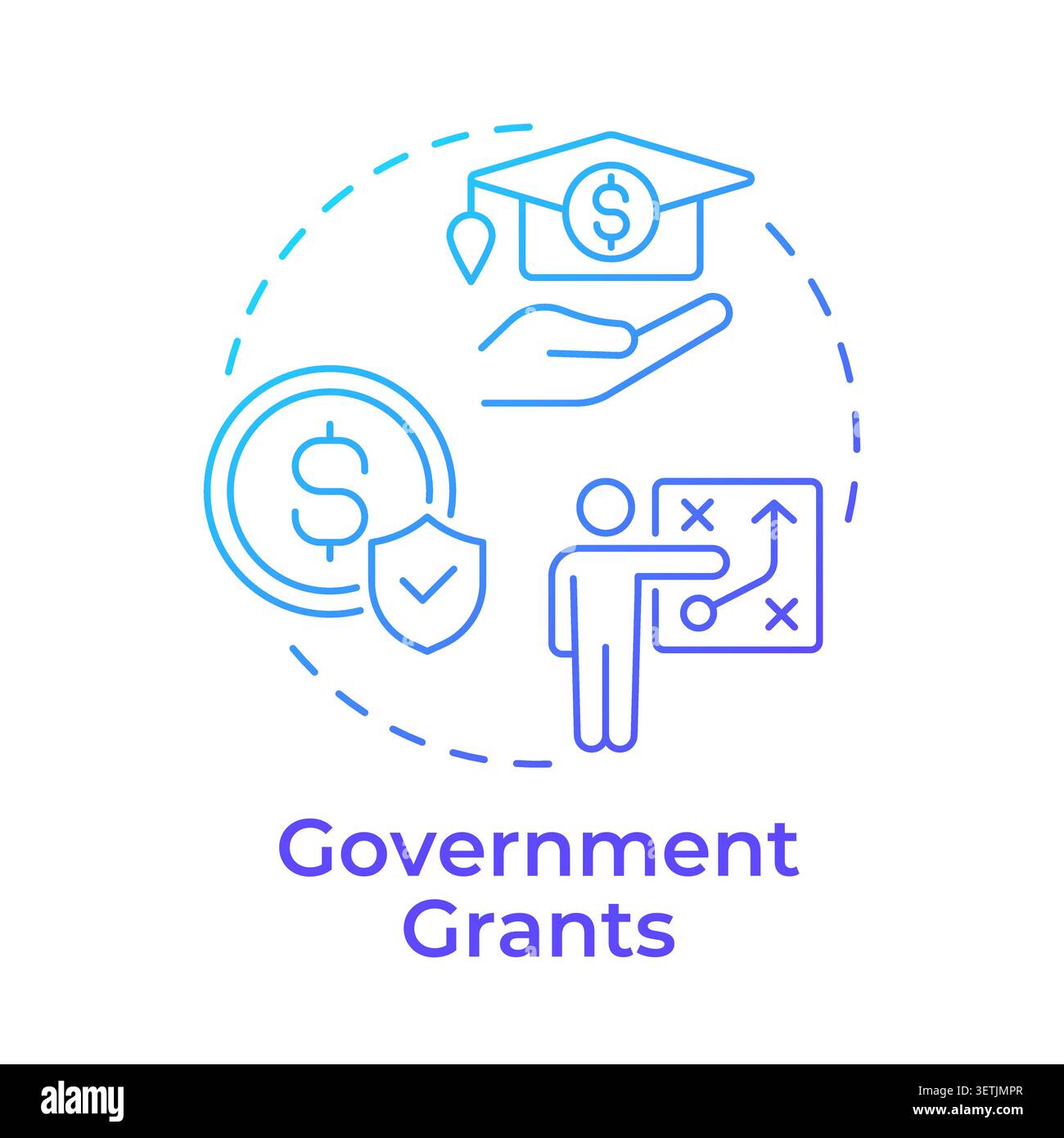 Government grants blue gradient concept icon Stock Vector