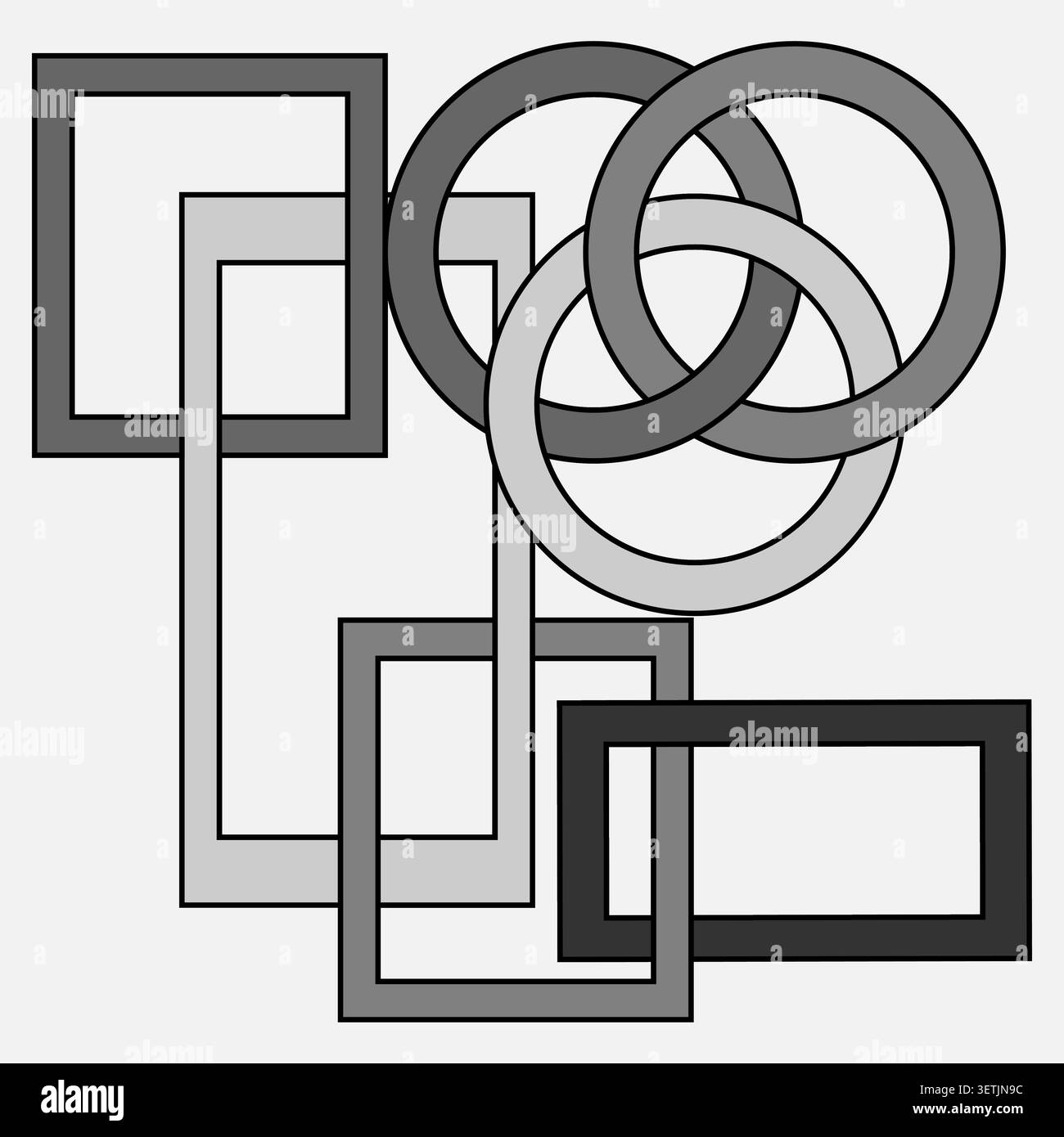 Overlapping frame set. Abstract geometric composition. Monochrome shape vector. Minimalist interlocking illustration. Stock Vector