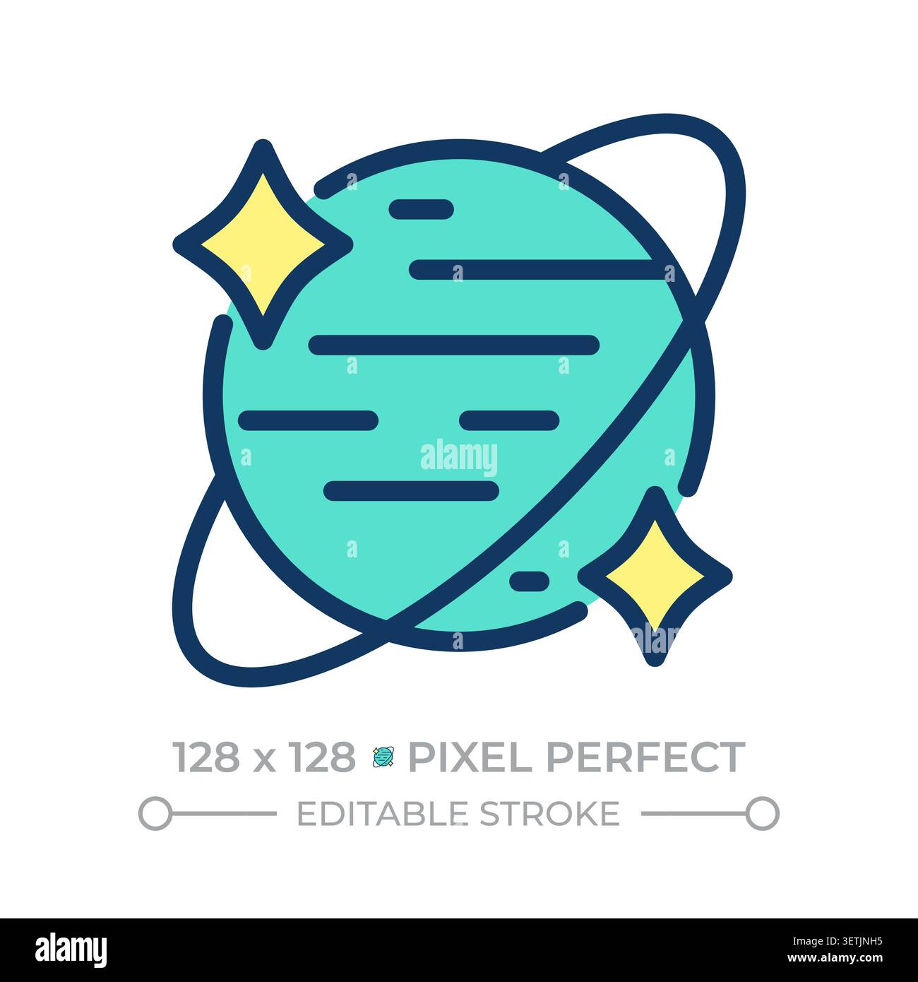 Planet with ring pixel perfect line color icon Stock Vector