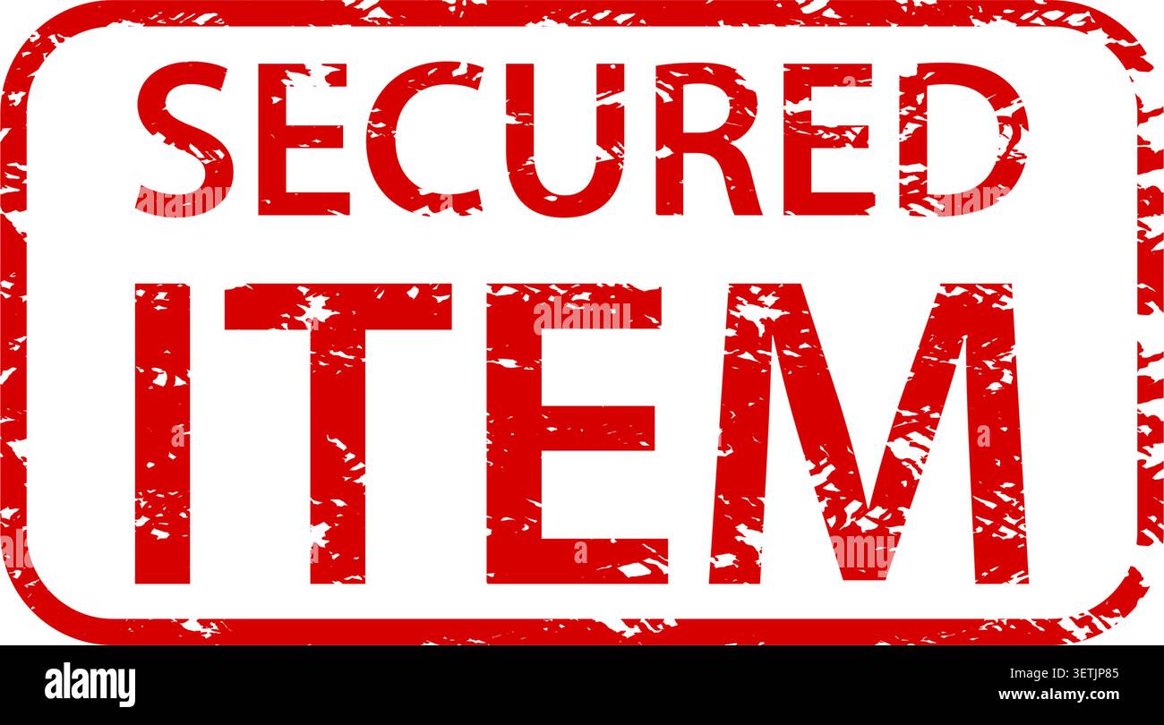 Red secured item vector illustration with distressed rectangular stamp on white background Stock Vector