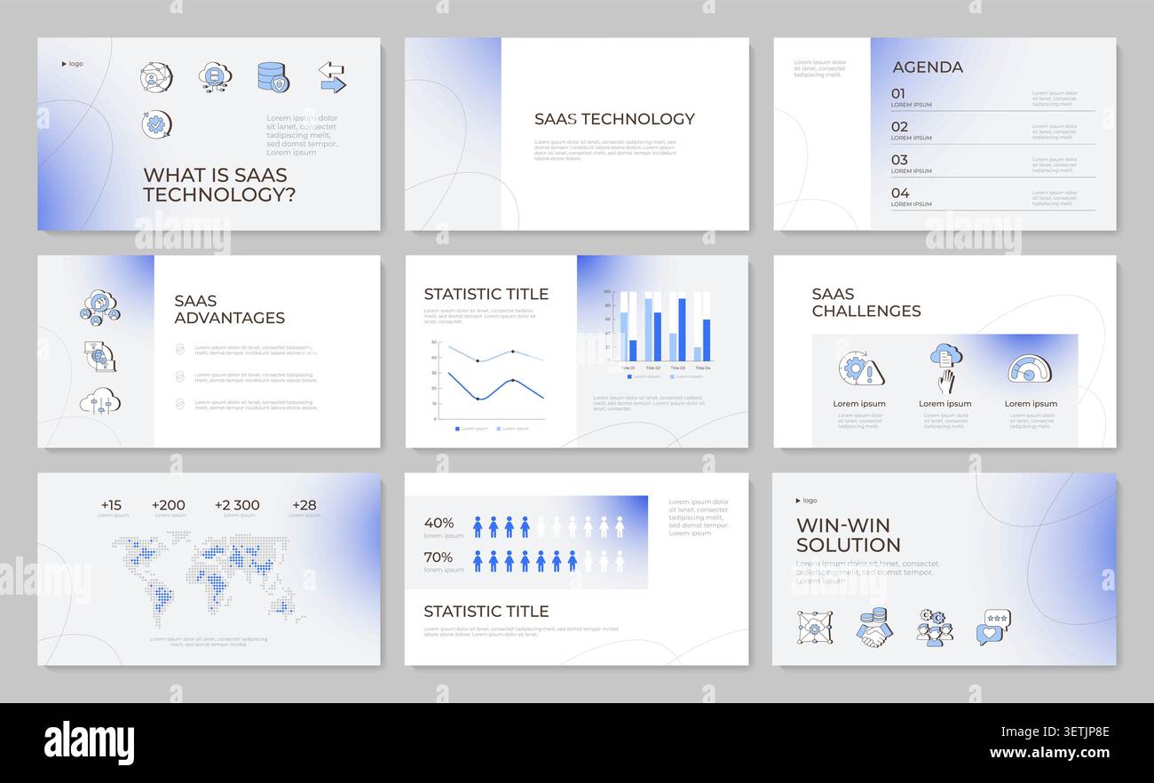 Cloud software enterprise solutions presentation template set Stock Vector