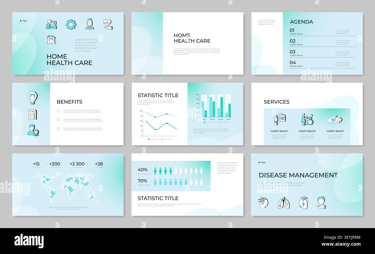 Accessible healthcare infrastructure presentation template set Stock Vector