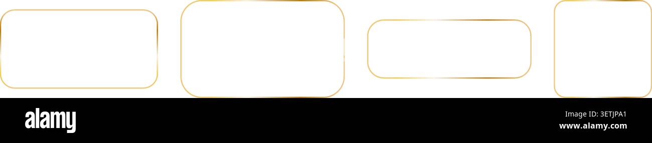Golden rectangular frames with rounded corners. Vector outline thin aesthetic geometric shine luxury borders for invitations design Stock Vector