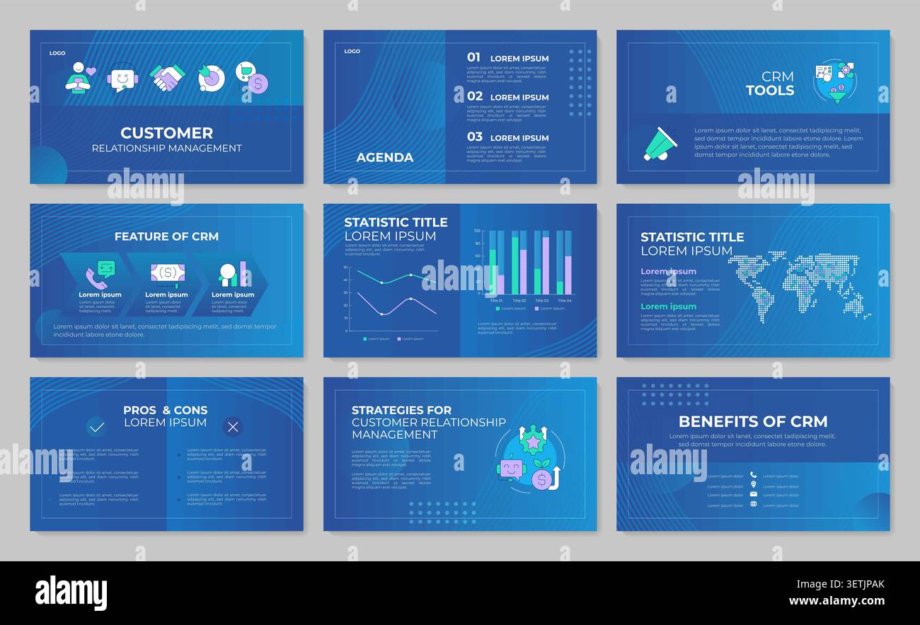 Strategic customer engagement frameworks presentation template set Stock Vector