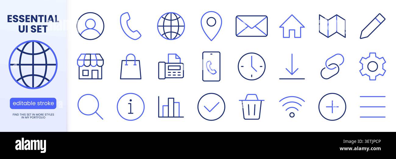 Web and communication line icon set. User, phone, mail, location, home minimal vector illustrations. Simple outline signs for contact us, basic UI Stock Vector