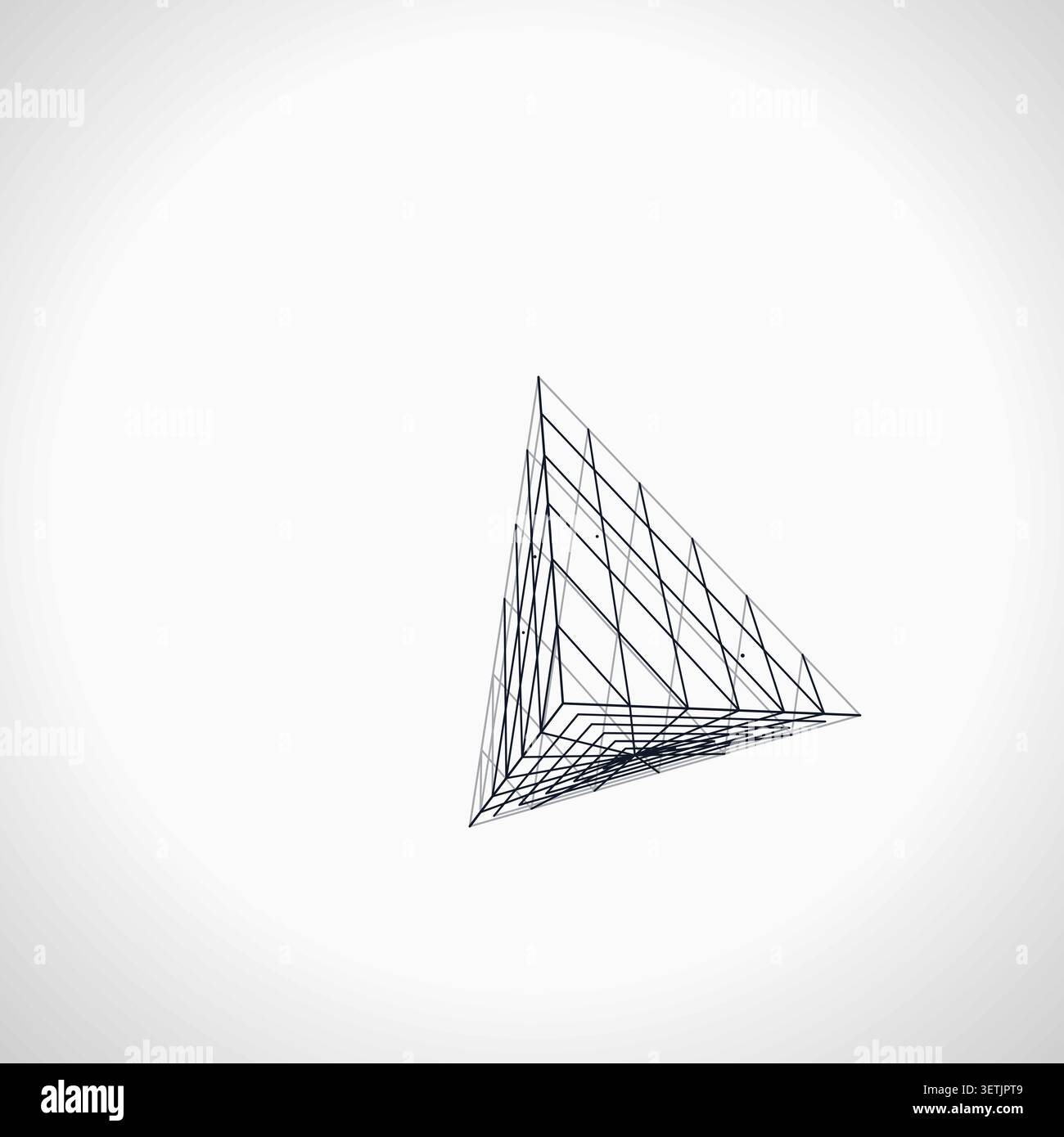 Modern technology-inspired 3D wire pyramid with layered lines and connection points Stock Vector
