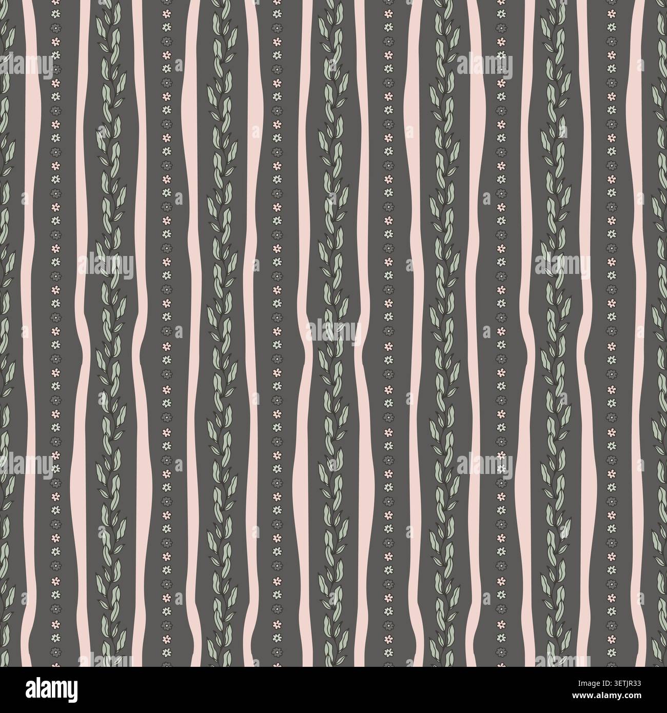 Wavy Botanical Vine Stripe Texture Stock Vector
