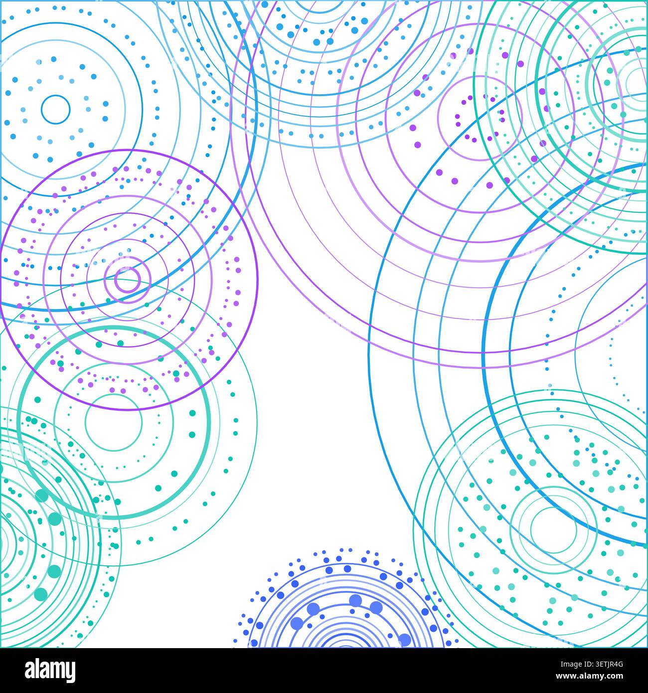 Abstract background made from overlapping concentric circle groups with subtle flattened transparency colors Stock Vector