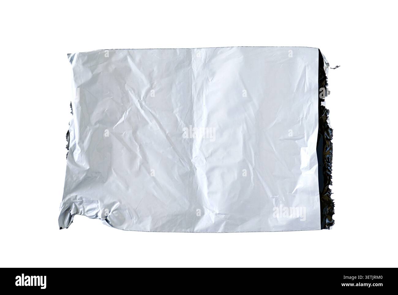 Torn used plastic bag isolated on white, top view, clipping path Stock Photo