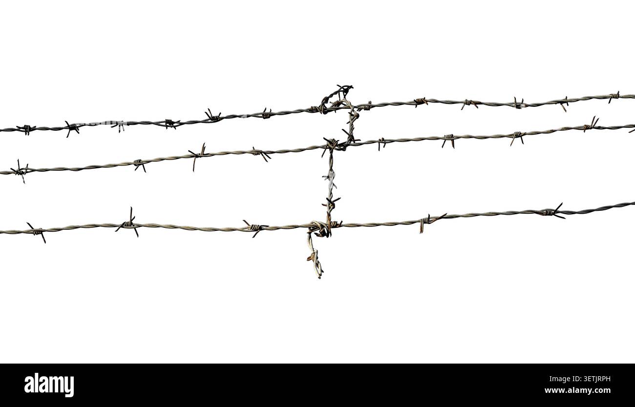 Long barbed wire isolated on white, clipping path Stock Photo