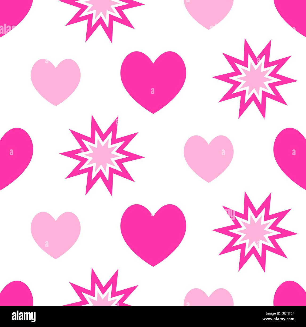 Pink hearts, starbursts vector seamless pattern Stock Vector