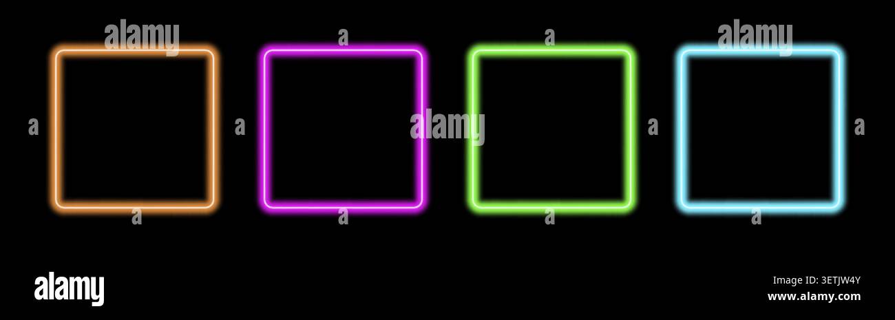 Glowing neon color frames with light effects, futuristic portal gateway, vibrant and LED illumination border, abstract vector frame composition. Stock Vector