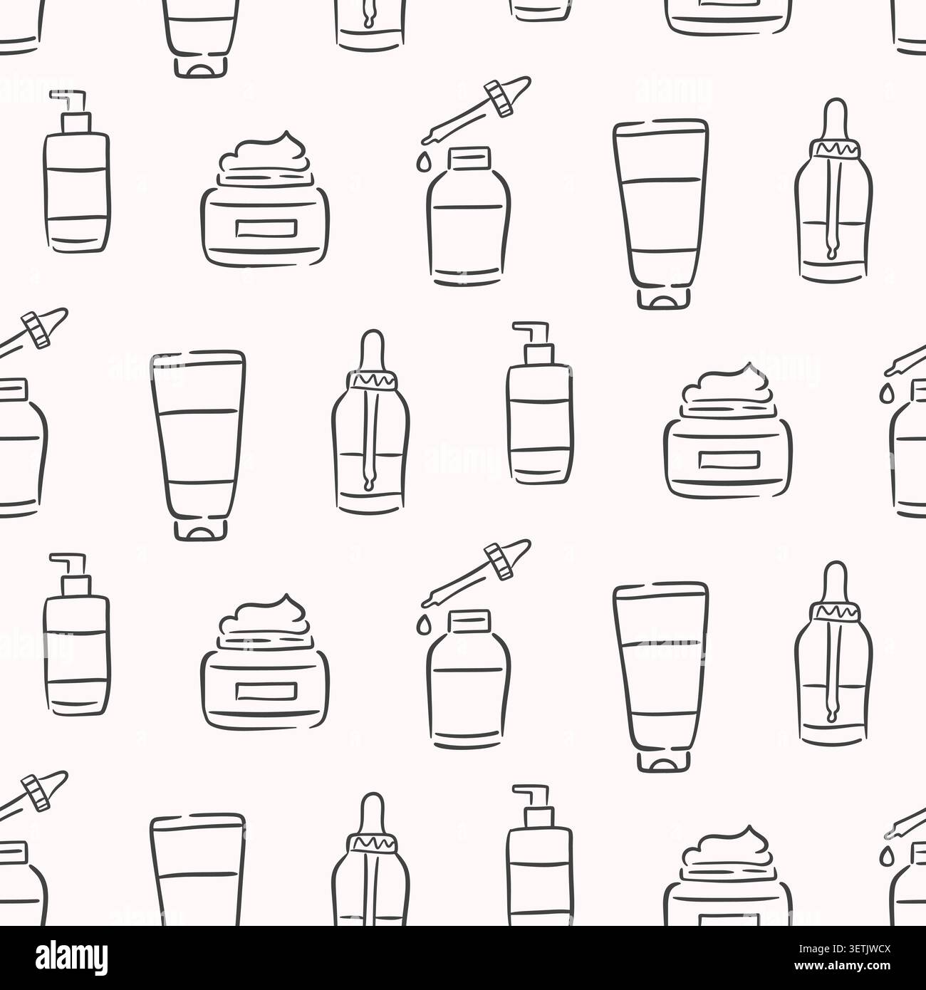 Cosmetics seamless pattern with lotion, cream jars Stock Vector