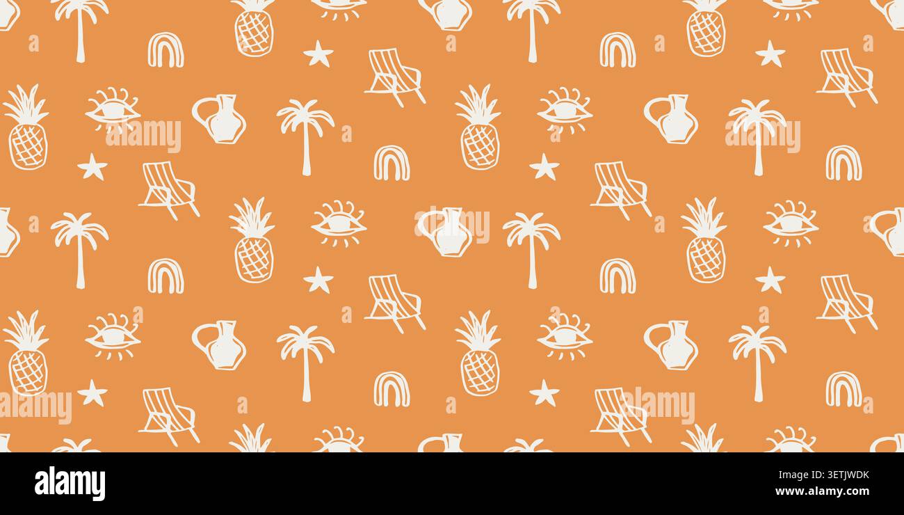 Orange boho tropical vector seamless pattern Stock Vector