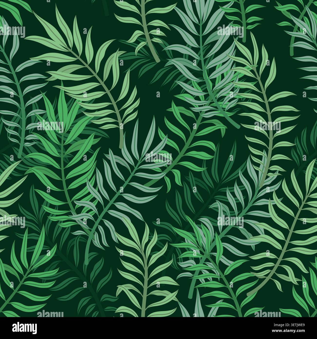 Pattern on a dark background with tropical palm leaves Stock Vector