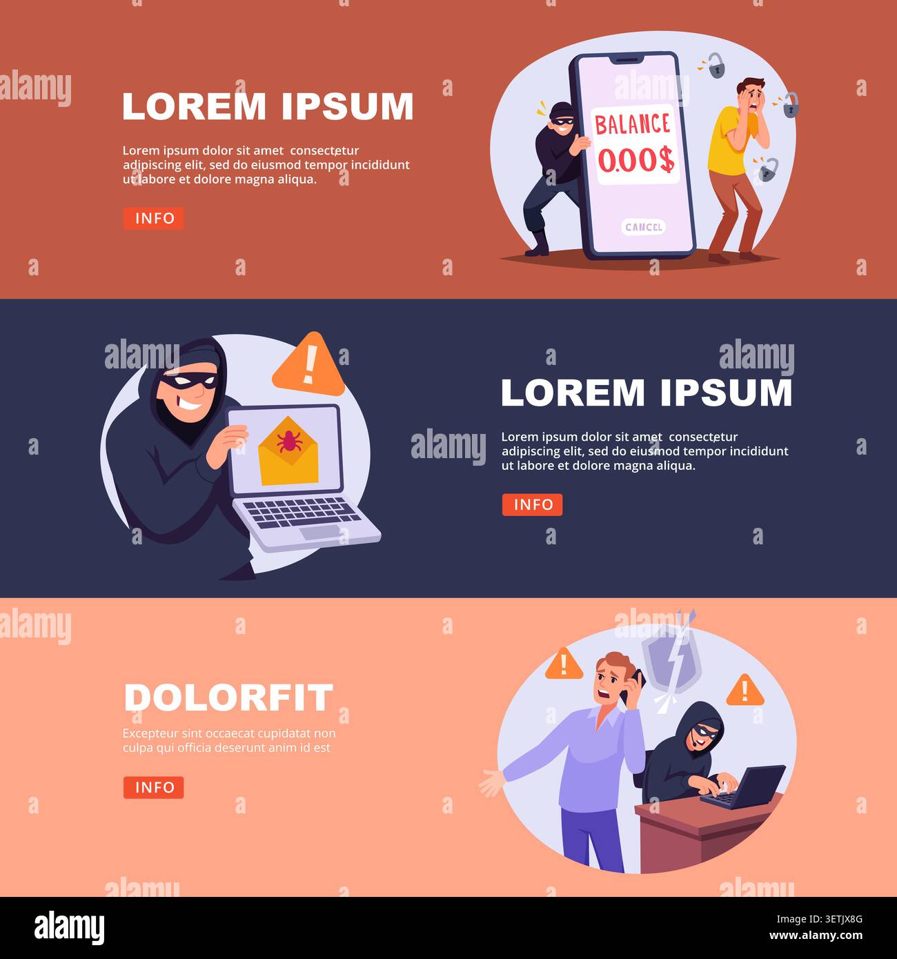 Cybercrime Risks. Vector hacker characters stealing data spreading malware and targeting mobile security systems online protection concept Stock Vector