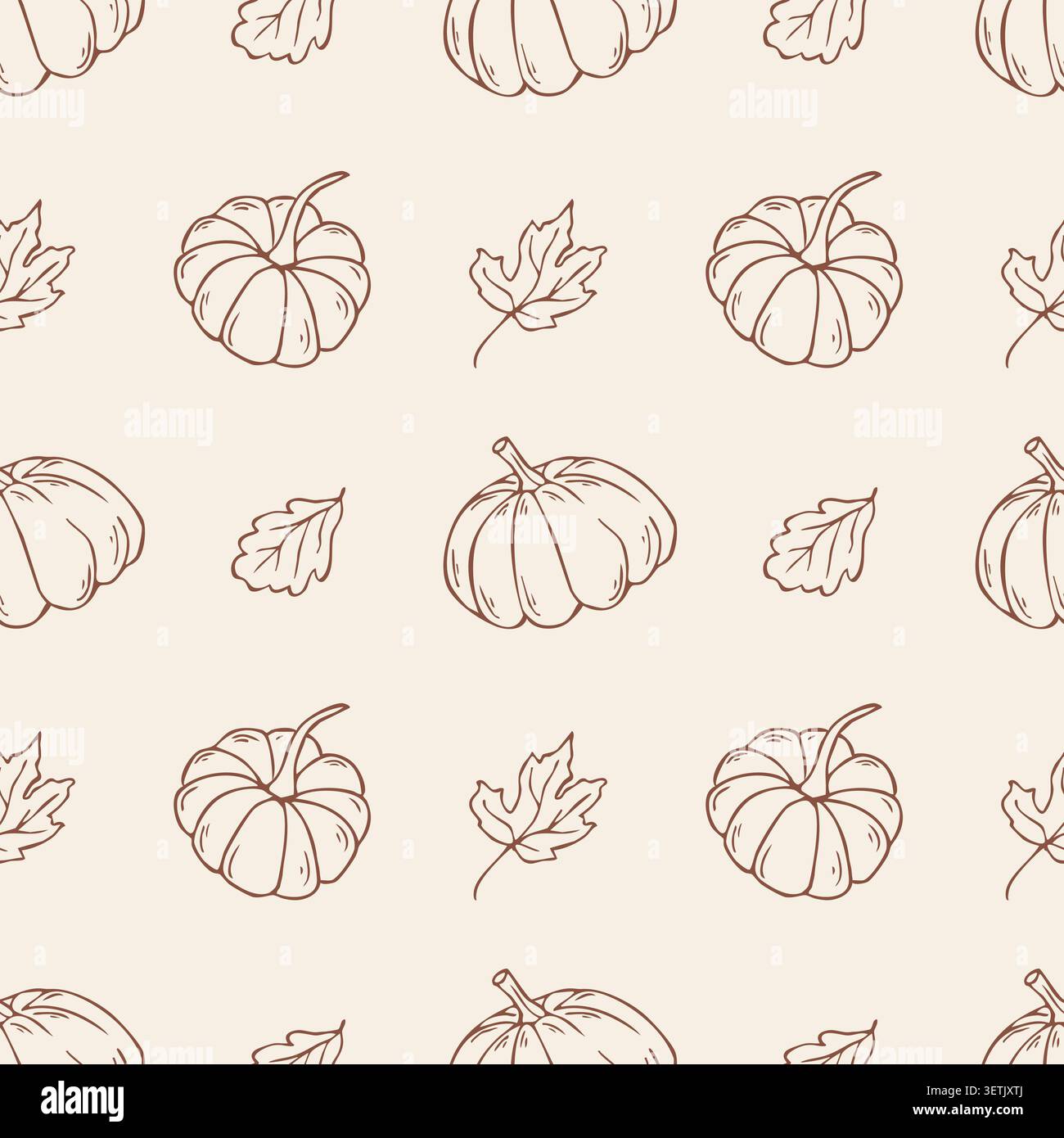 Autumn pumpkin seamless pattern vector doodle background Stock Vector