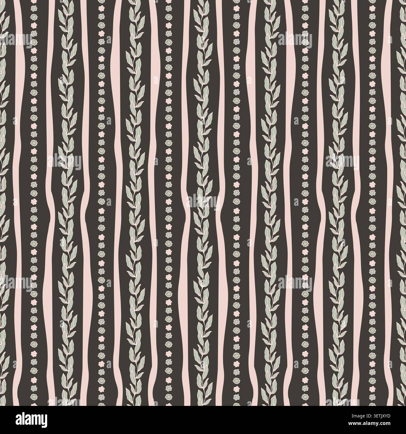 Vertical Botanical Vine Stripe Texture Stock Vector