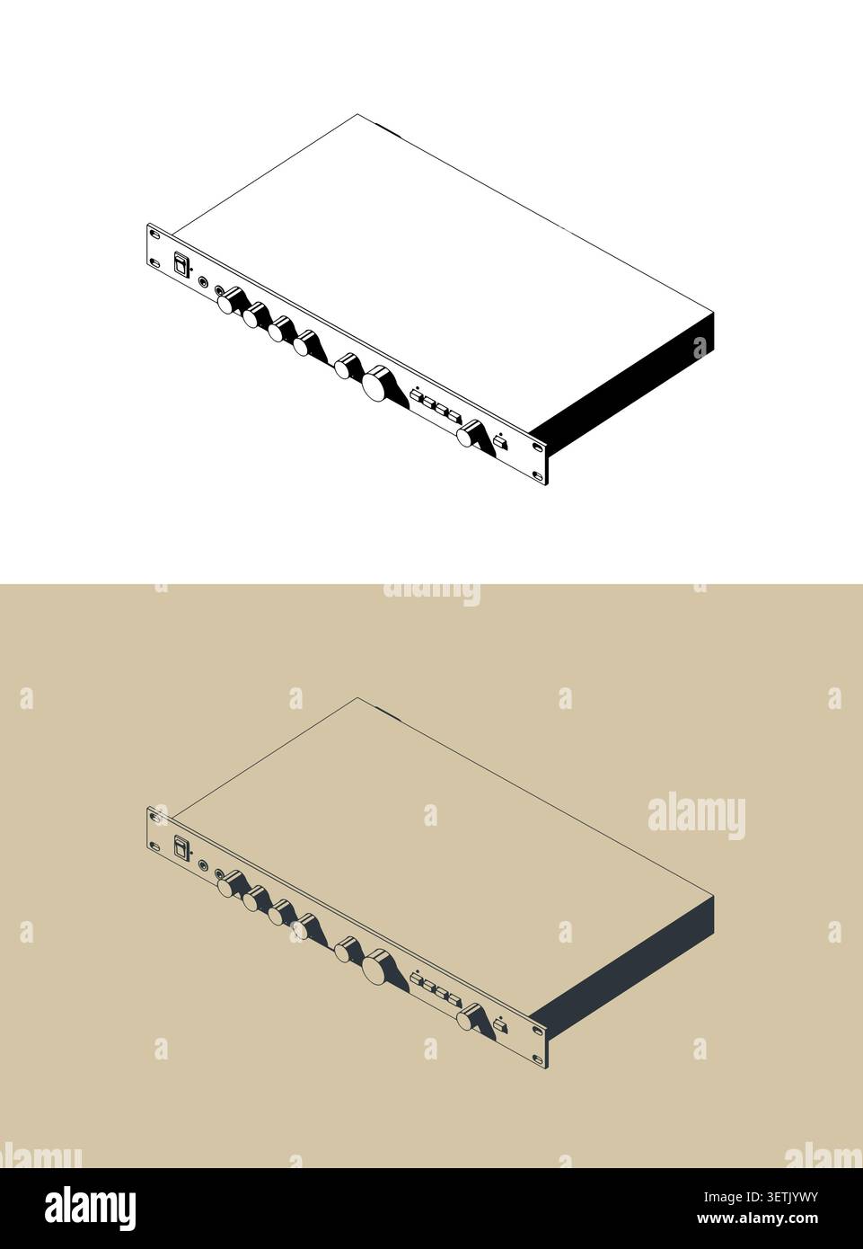 Rackmount audio amplifier stylized isometric vector illustrations Stock Vector