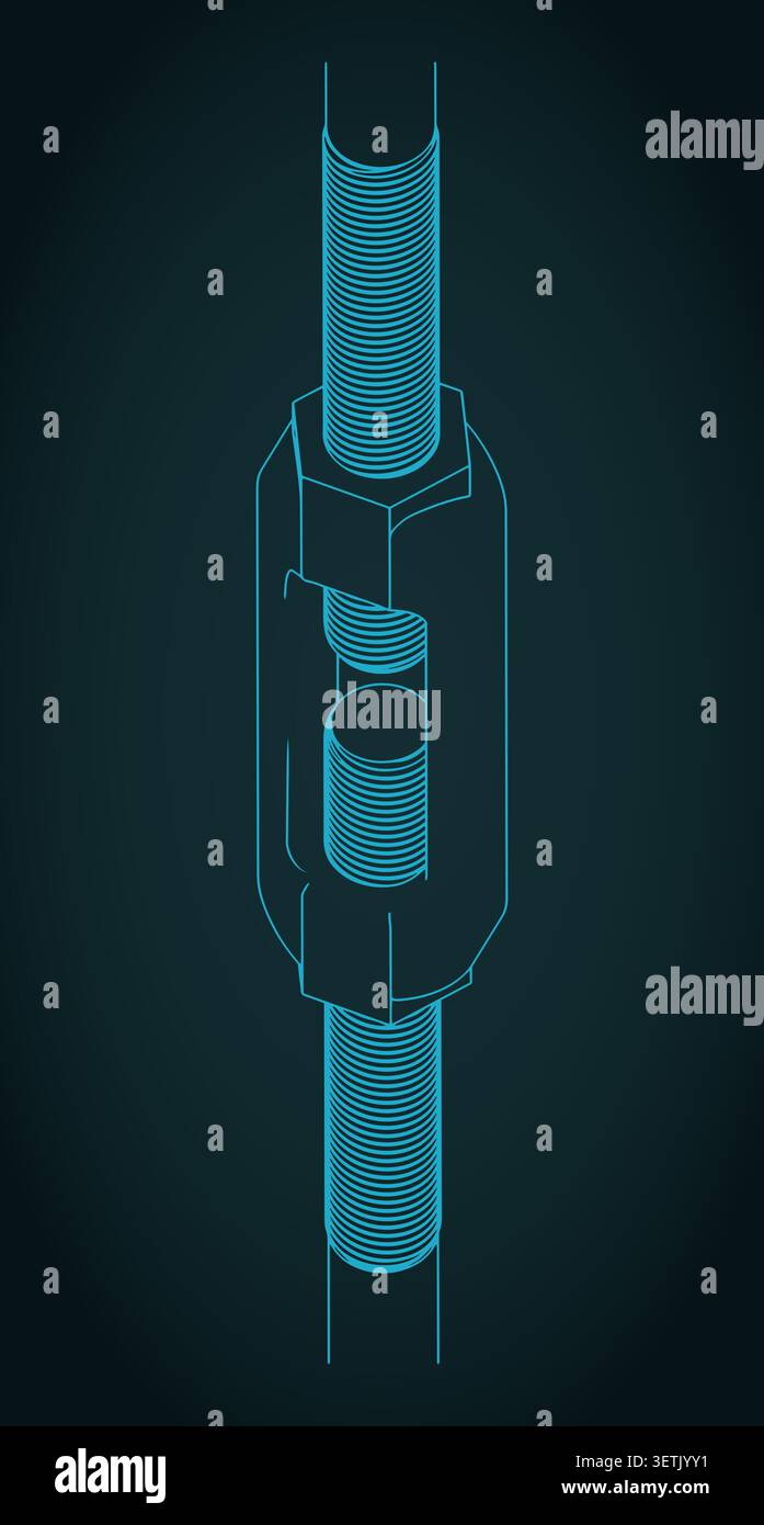 Turnbuckle isometric blueprint stylized vector illustration Stock Vector