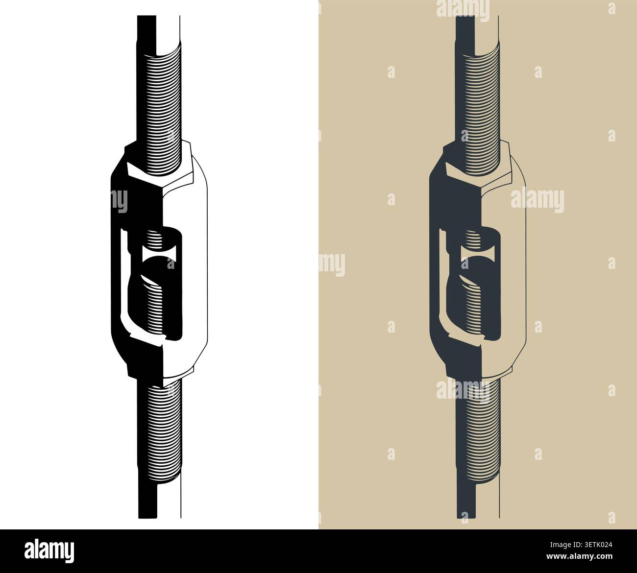 Turnbuckle stylized isometric technical vector illustrations Stock Vector