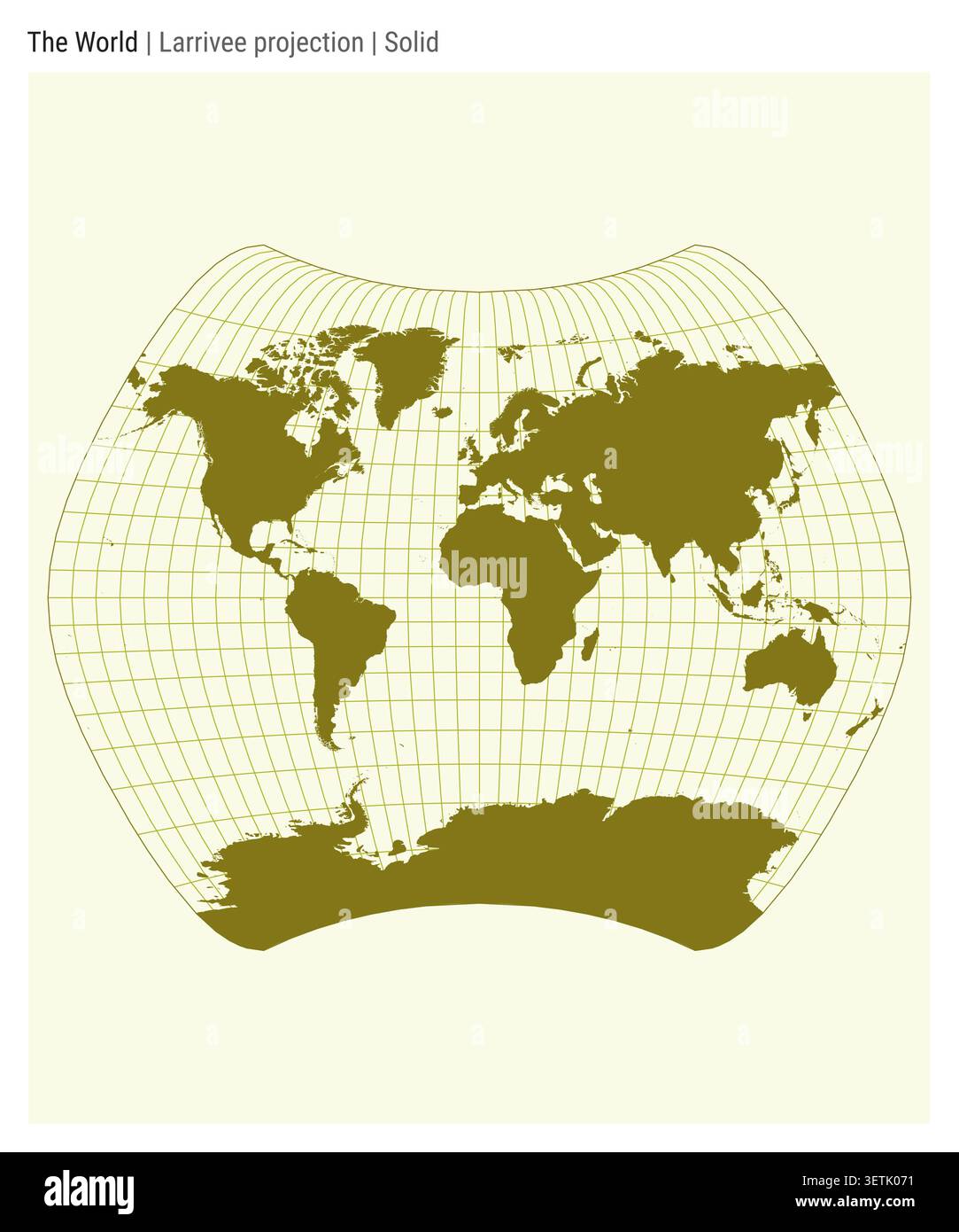 World Map. Larrivee projection. Solid style. High Detail World map for infographics, education, reports, presentations. Vector illustration. Stock Vector