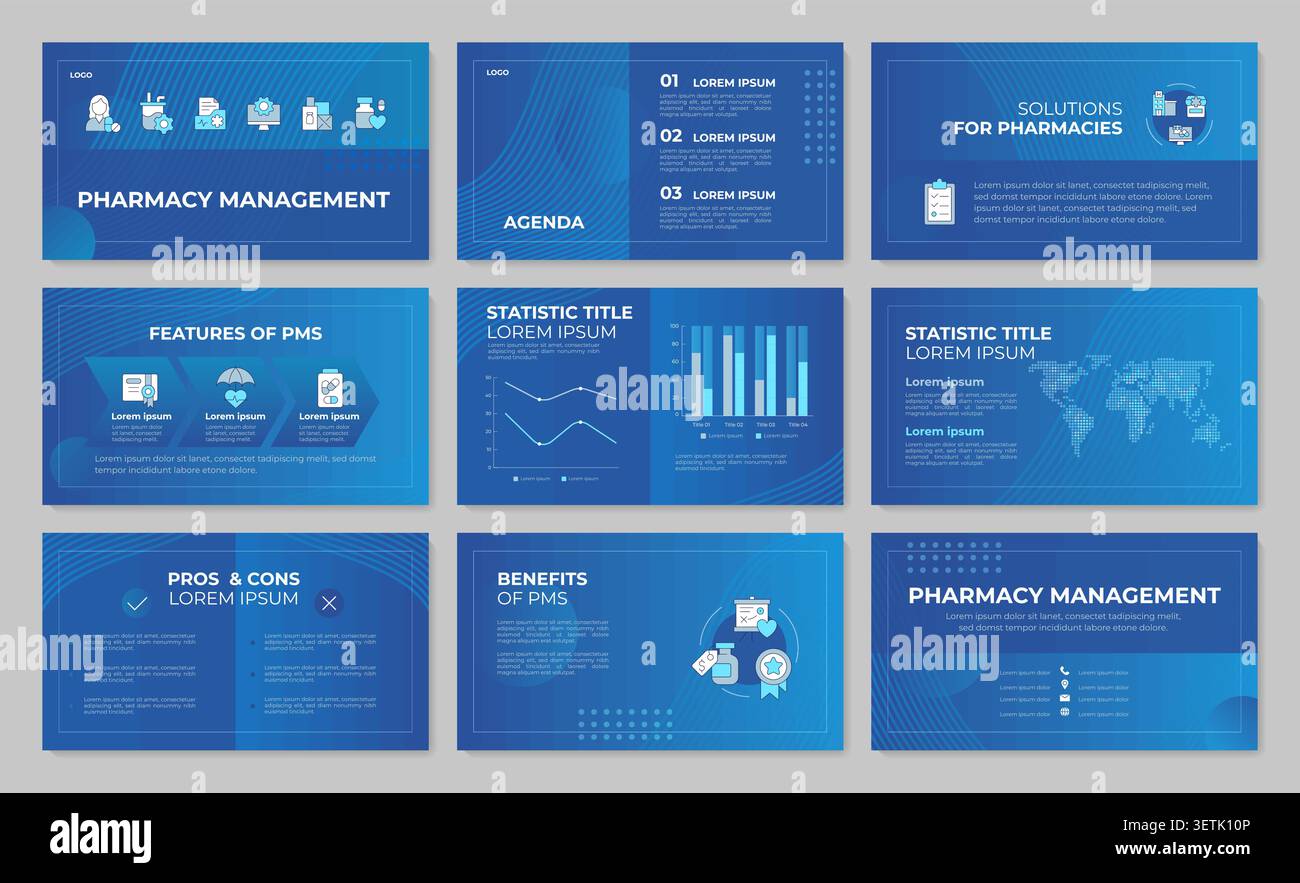 Scalable healthtech assets presentation template set Stock Vector