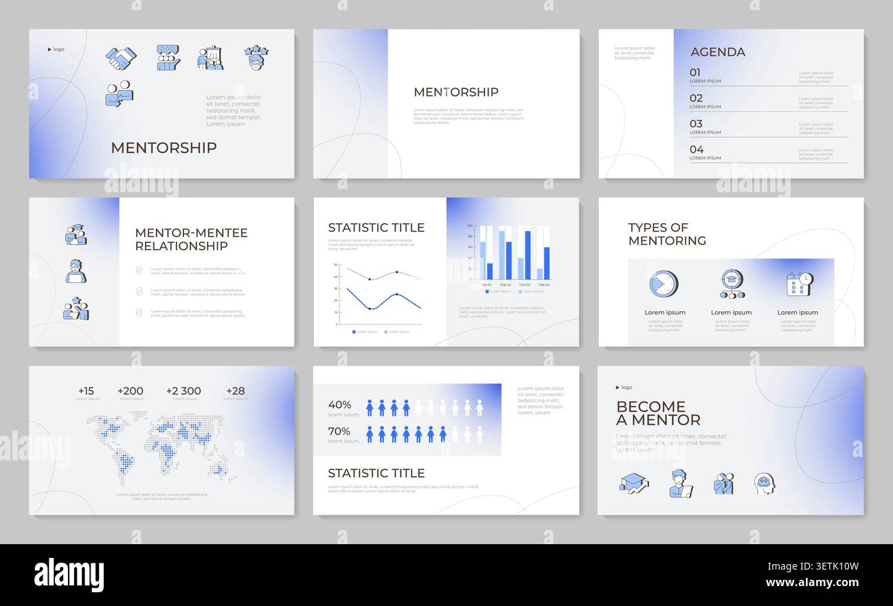 Corporate professional development strategy presentation template set Stock Vector