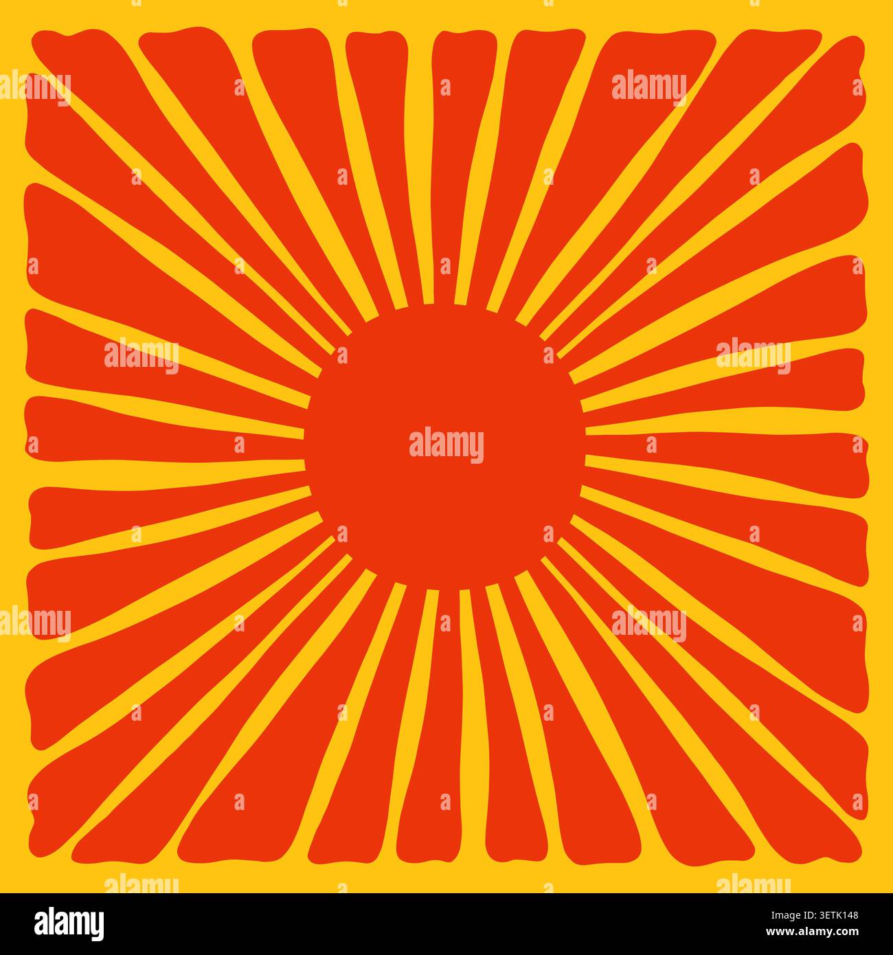 Retro groovy sun background. Doodle retro hippie style sunburst Stock Vector