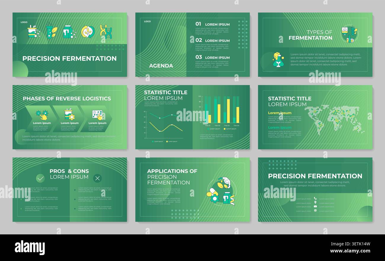 Precision fermentation technology presentation template set Stock Vector