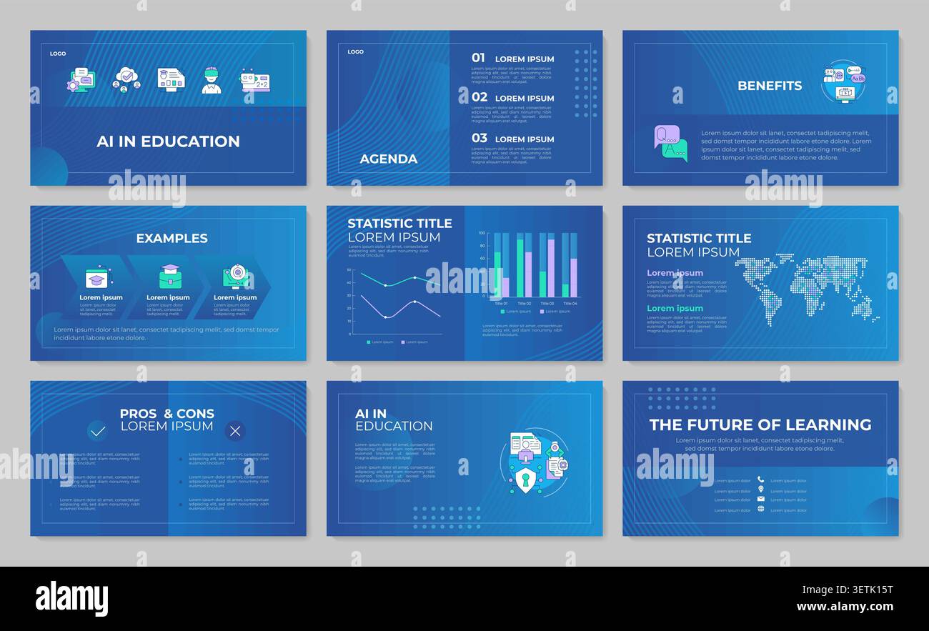 Personalized learning systems presentation template set Stock Vector