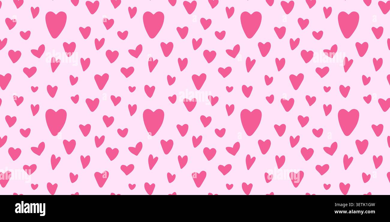 Funny pink seamless pattern with doodle hearts Stock Vector