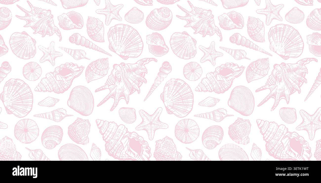 Sea shell seamless pattern. Trendy minimal summer marine design background Stock Vector