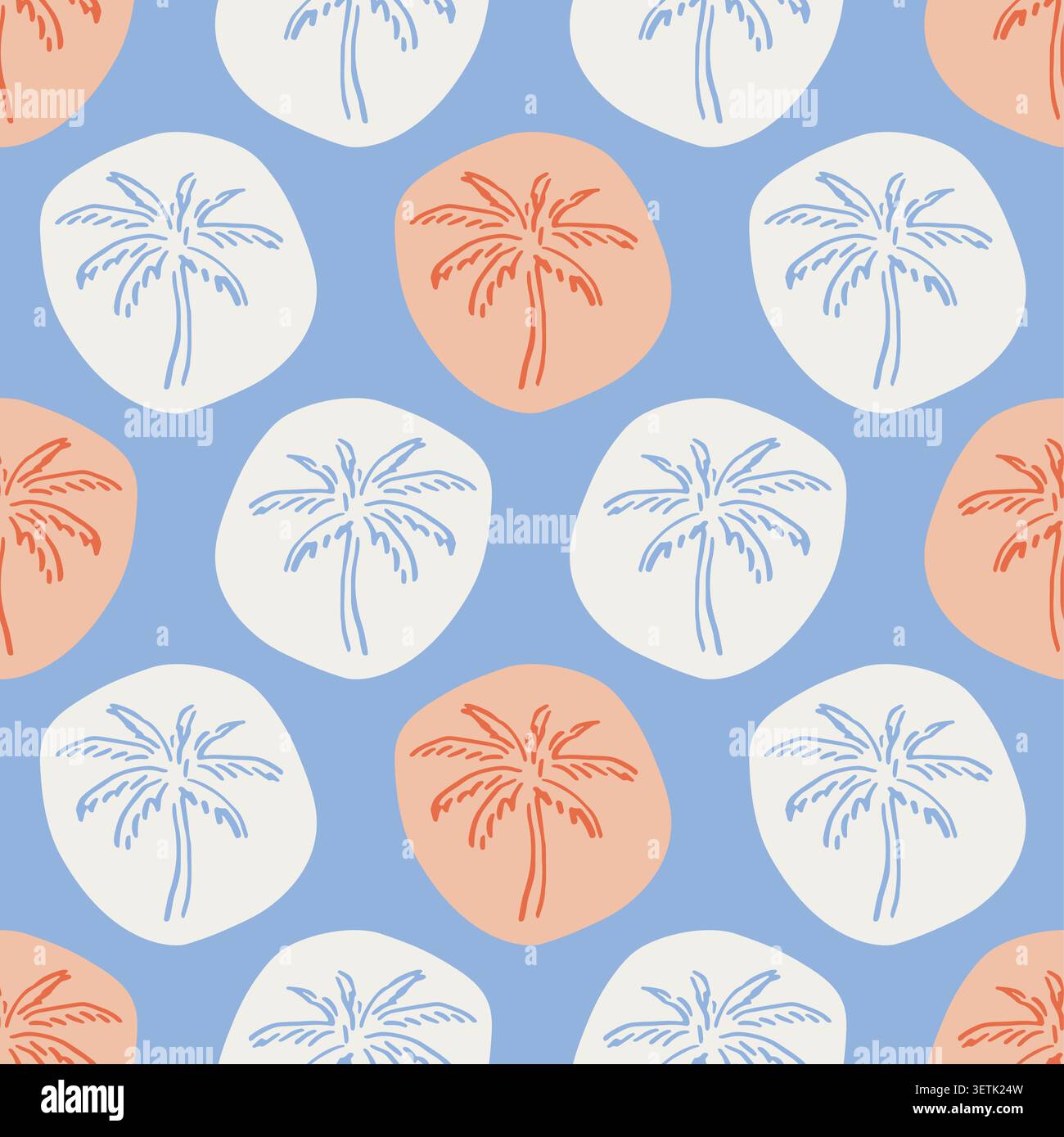 Boho palm tree circles tropical seamless pattern Stock Vector