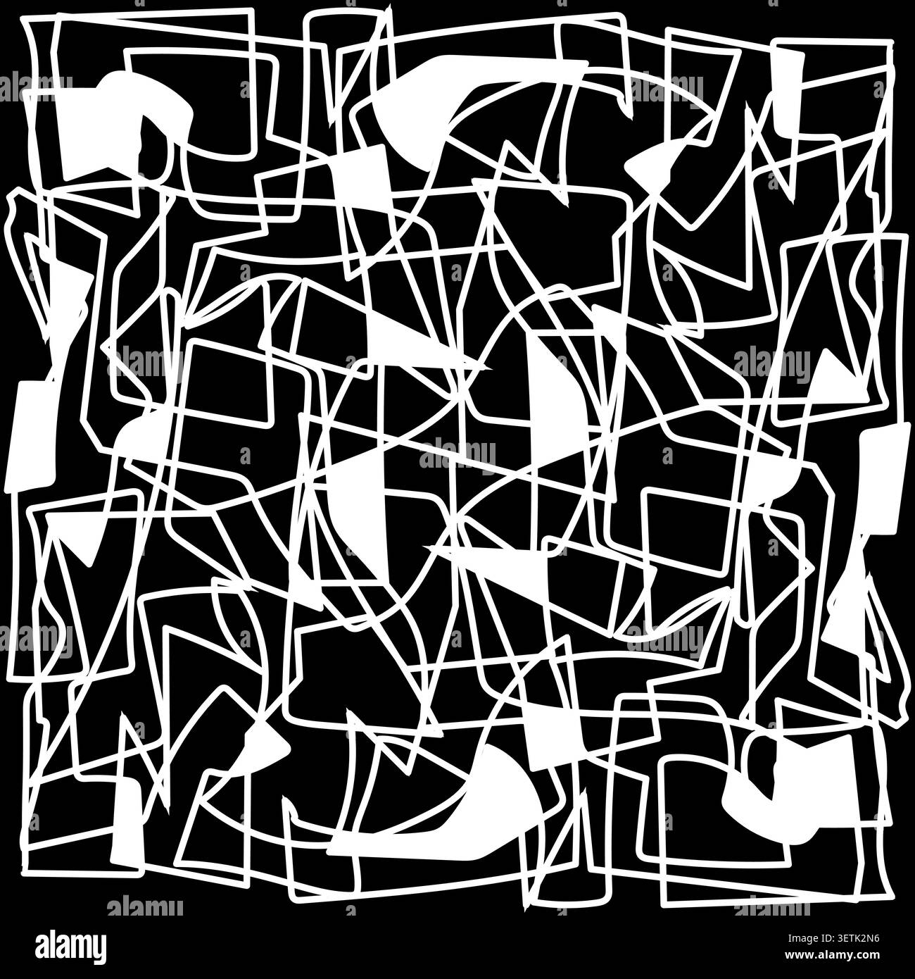 Lines Network Doodle Pattern - Black and White Colors - Handdrawn Illustration Vector Stock Vector