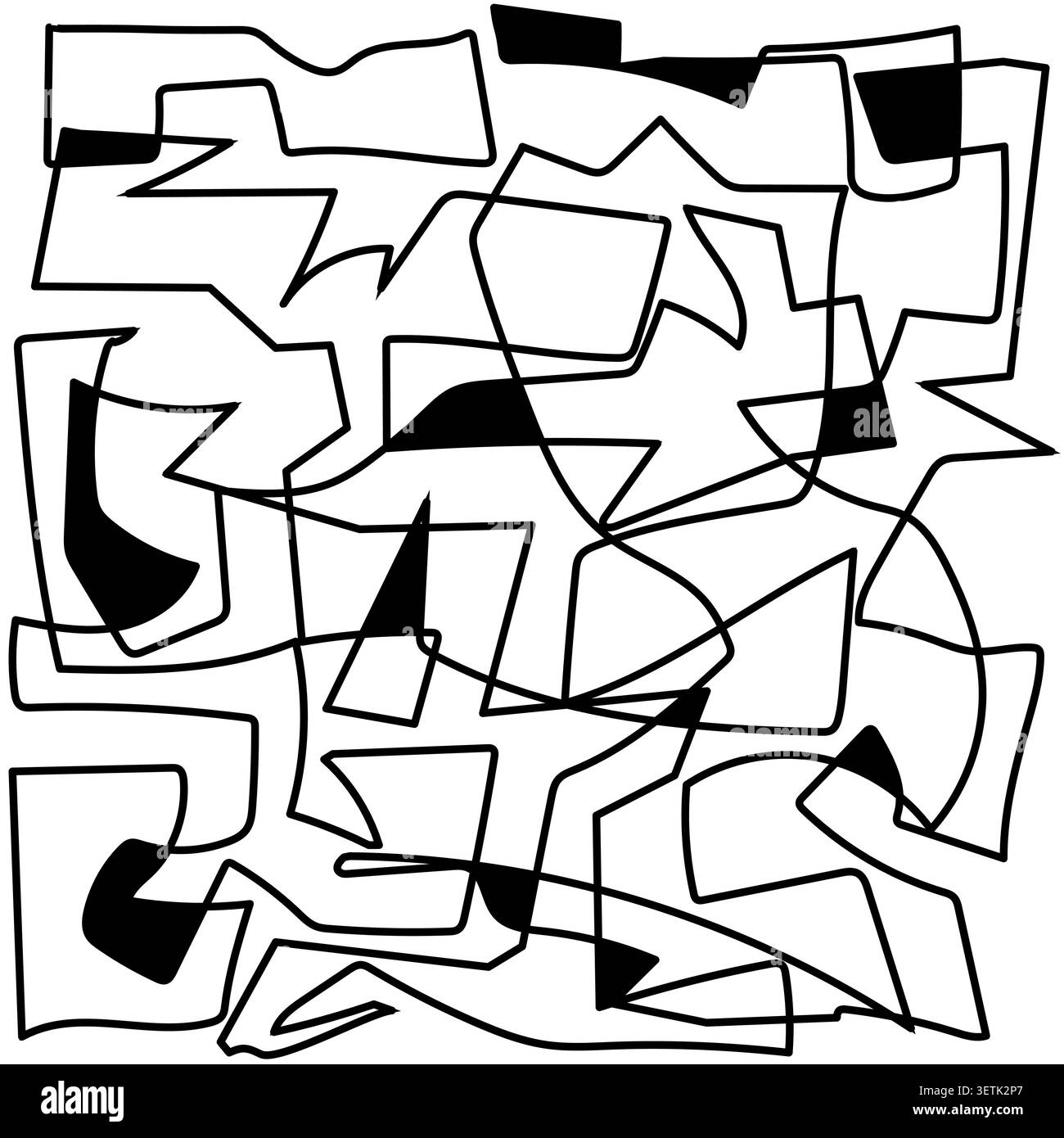 Lines Network Doodle Pattern - Black and White Colors - Handdrawn Illustration Vector Stock Vector