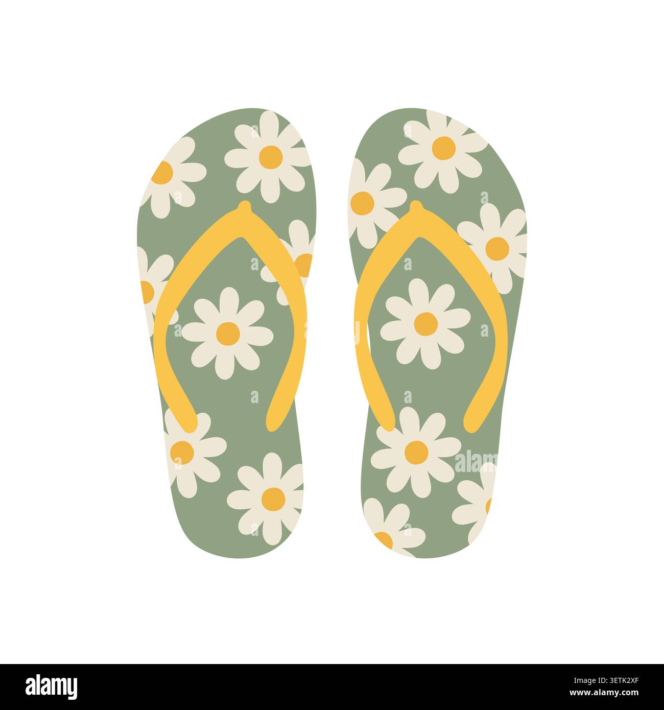 Daisy Pattern Summer Flipflops Illustration Stock Vector