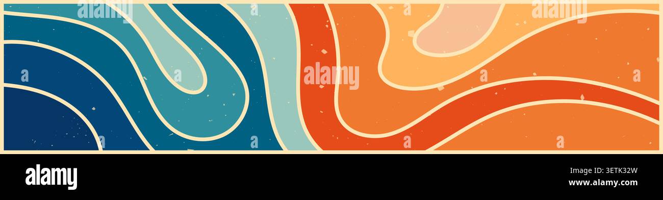 Retro Zebra groovy banner in warm and cold color with texture. Stock Vector