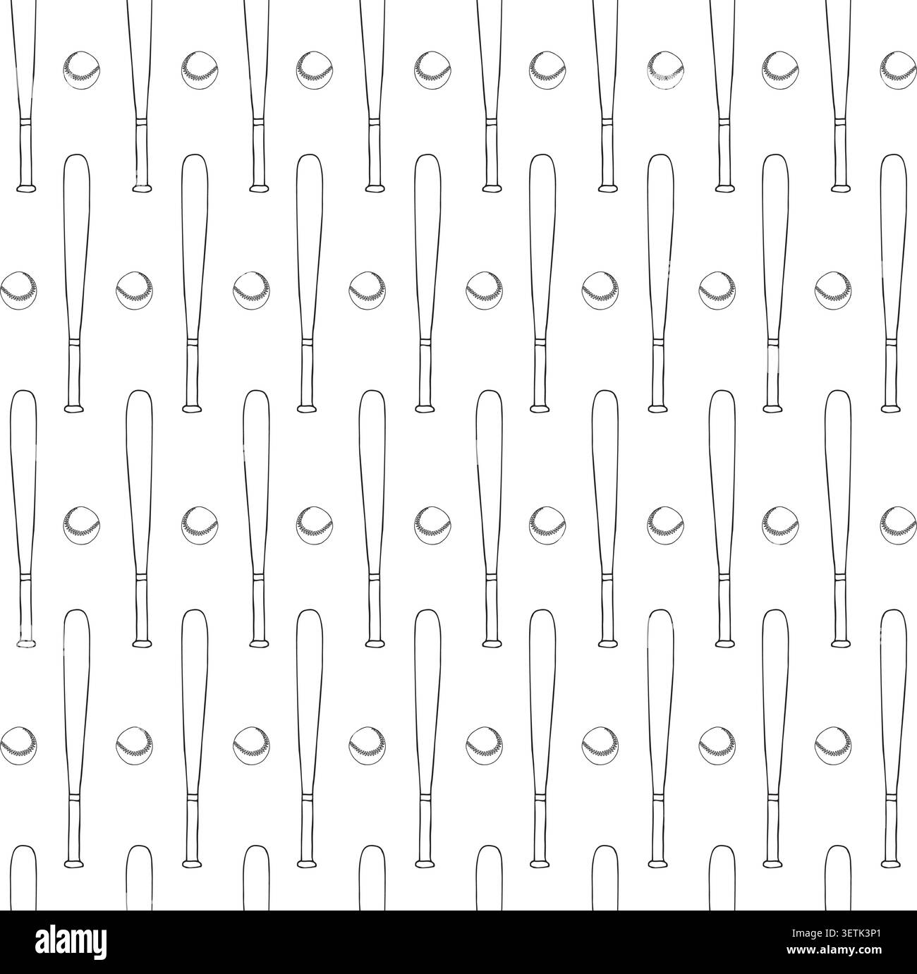 Vector seamless pattern of baseball bat and ball Stock Vector